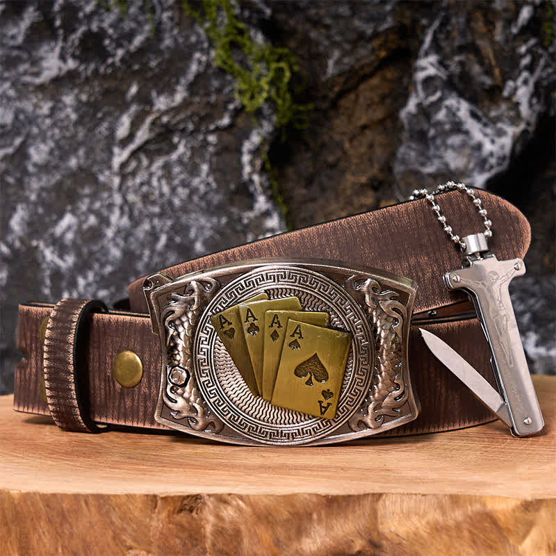 Poker Ace DIY Hidden Knife Belt Buckle Black Ice Lighter Bundle Set