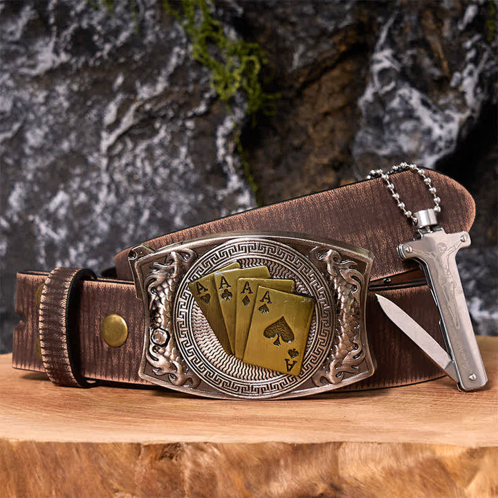 Poker Ace DIY Hidden Knife Belt Buckle Black Ice Lighter Bundle Set