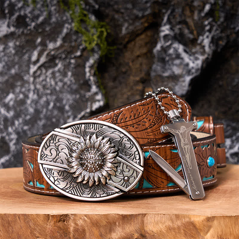 Poker Ace DIY Hidden Knife Belt Buckle Black Ice Lighter Bundle Set