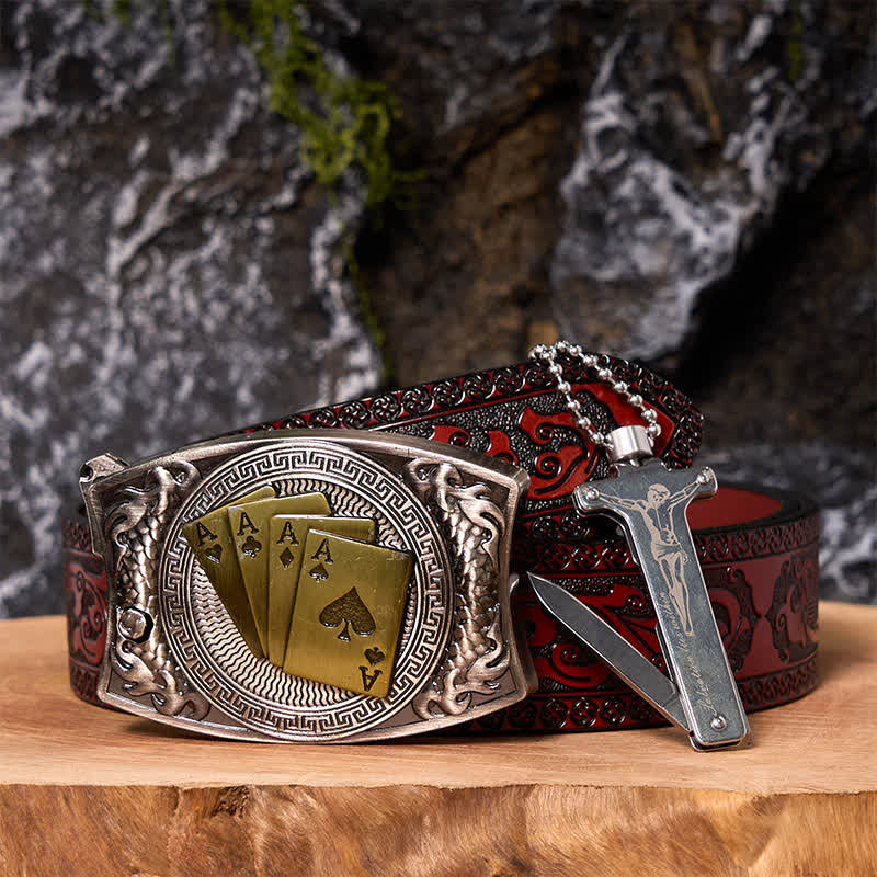 Poker Ace DIY Hidden Knife Belt Buckle Black Ice Lighter Bundle Set