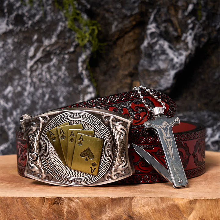 Poker Ace DIY Hidden Knife Belt Buckle Black Ice Lighter Bundle Set