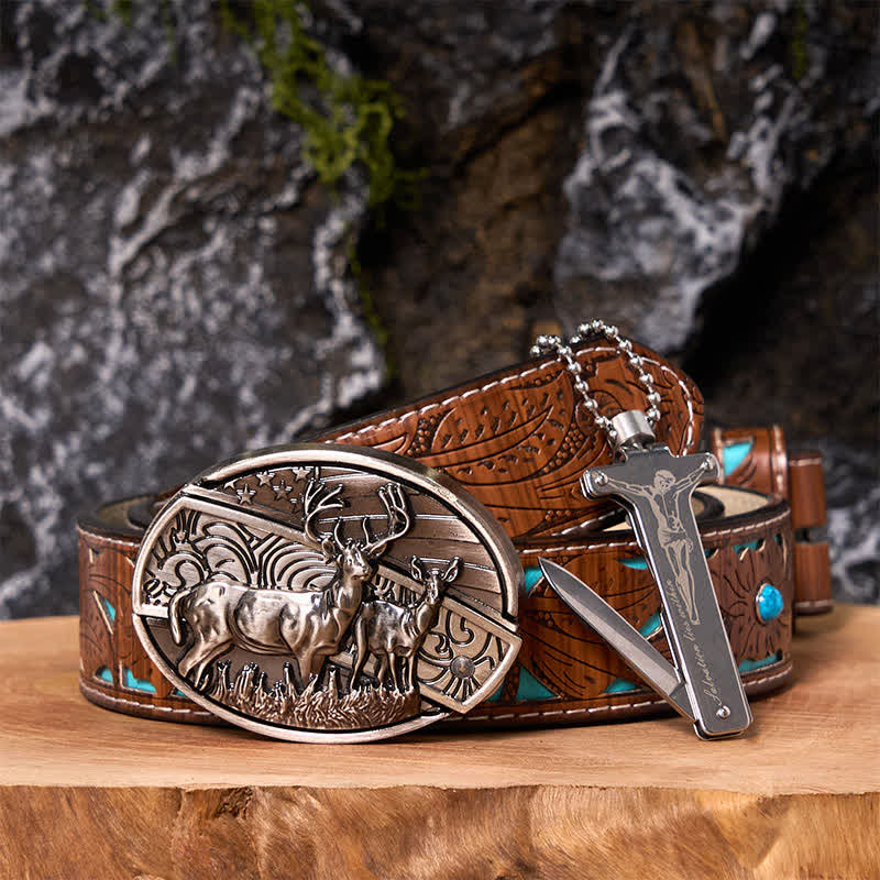 Poker Ace DIY Hidden Knife Belt Buckle Black Ice Lighter Bundle Set