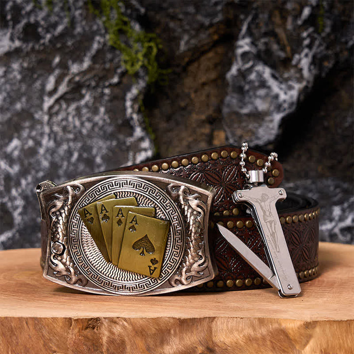 Poker Ace DIY Hidden Knife Belt Buckle Black Ice Lighter Bundle Set