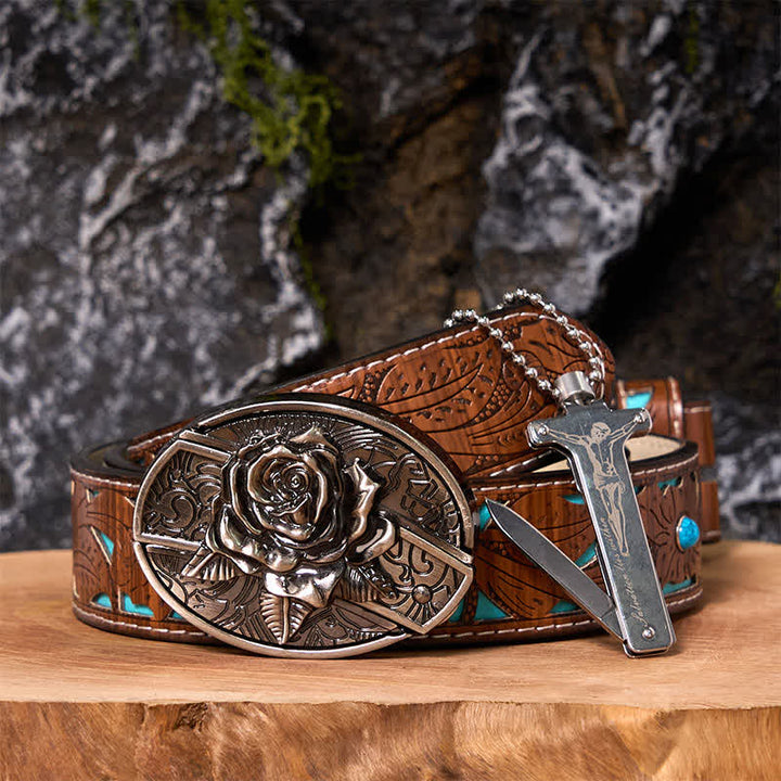 Poker Ace DIY Hidden Knife Belt Buckle Black Ice Lighter Bundle Set