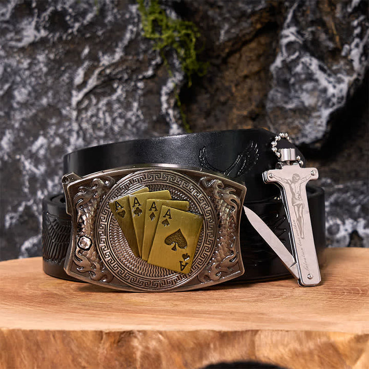 Poker Ace DIY Hidden Knife Belt Buckle Black Ice Lighter Bundle Set