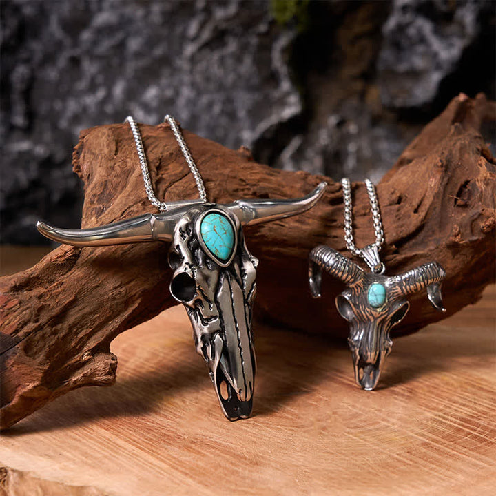 Longhorn Bull Pendant Turquoise Ram Horn Head Necklace Bundle Set