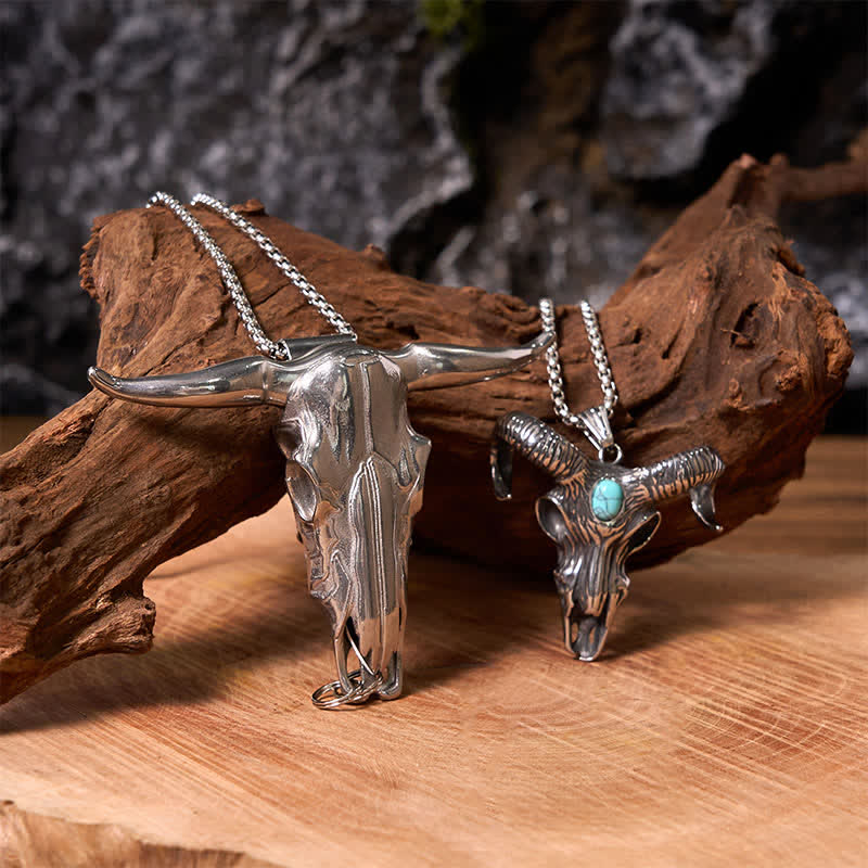 Longhorn Bull Pendant Turquoise Ram Horn Head Necklace Bundle Set