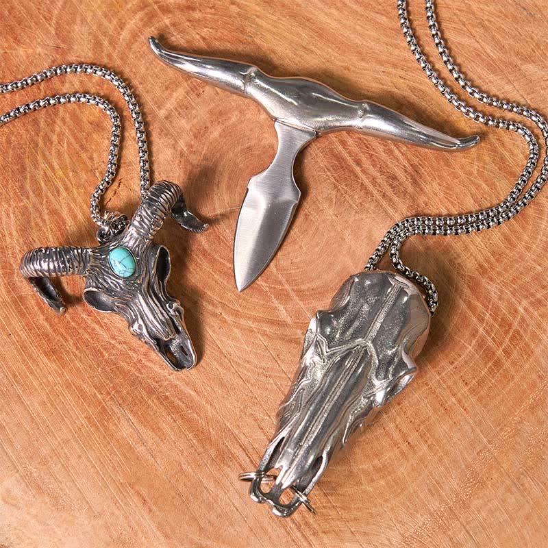 Longhorn Bull Pendant Turquoise Ram Horn Head Necklace Bundle Set