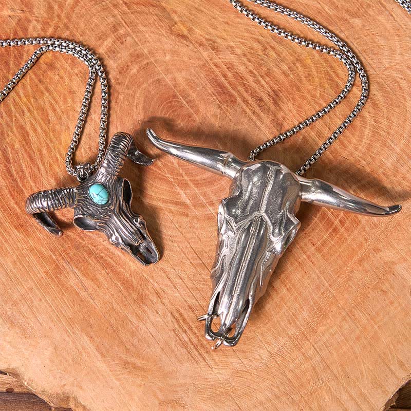 Longhorn Bull Pendant Turquoise Ram Horn Head Necklace Bundle Set