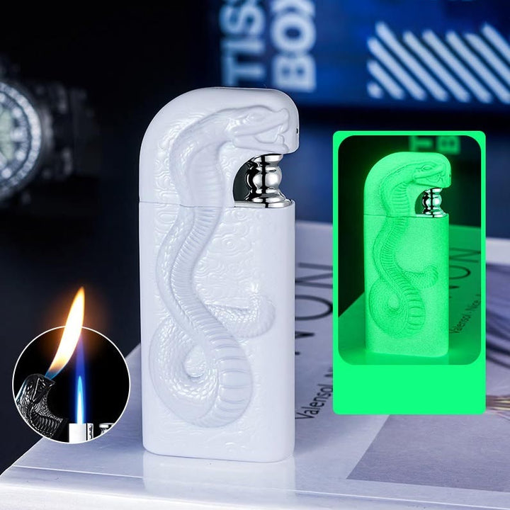 Double Flame Embossed Serpent King Refillable Butane Lighter