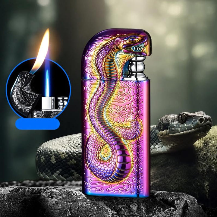 Double Flame Embossed Serpent King Refillable Butane Lighter