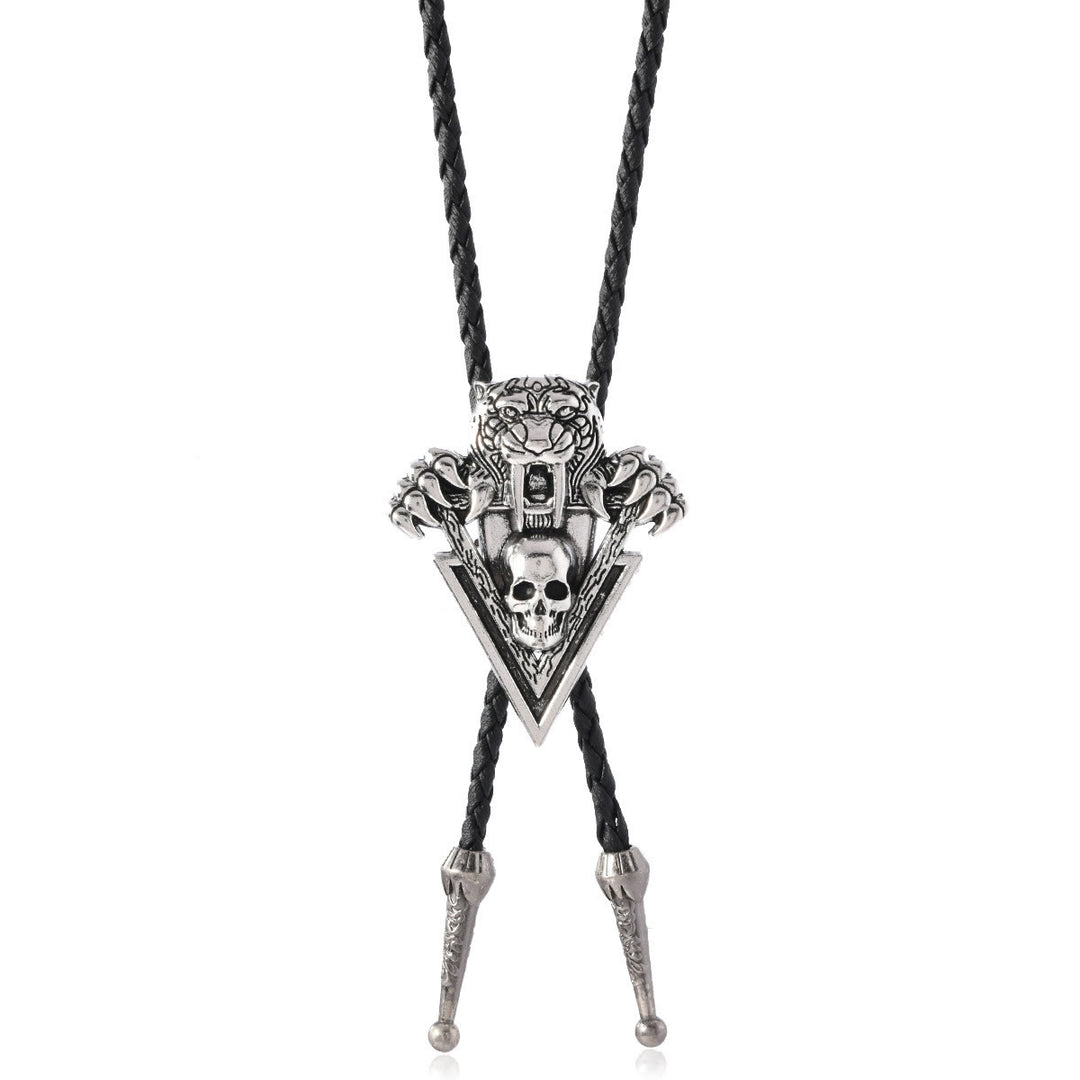 Western Vintage Tiger Skull With Sharp Teeth Bolo Tie