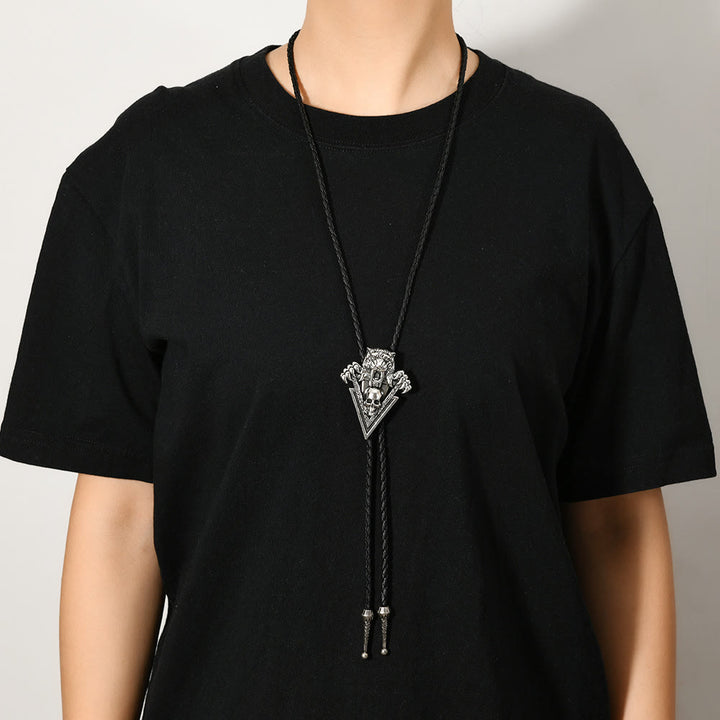 Western Vintage Tiger Skull With Sharp Teeth Bolo Tie