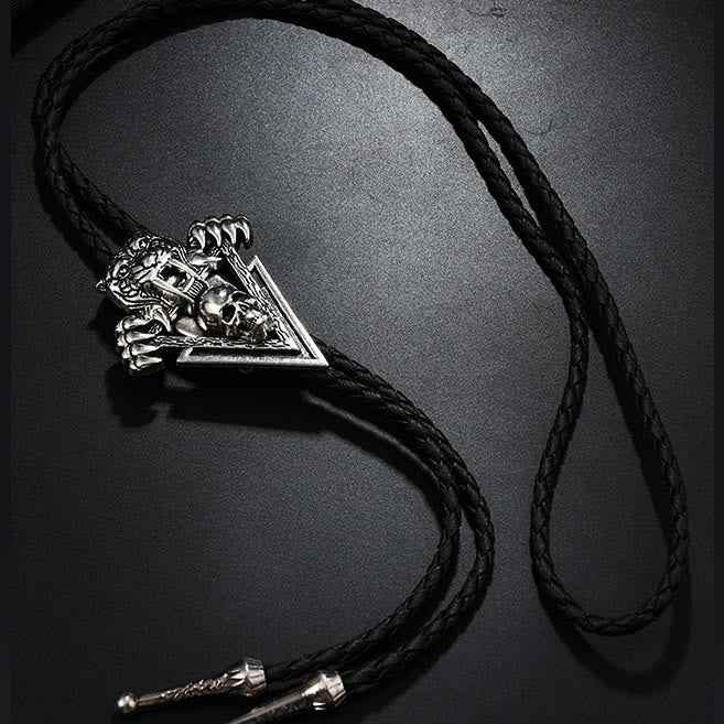 Western Vintage Tiger Skull With Sharp Teeth Bolo Tie