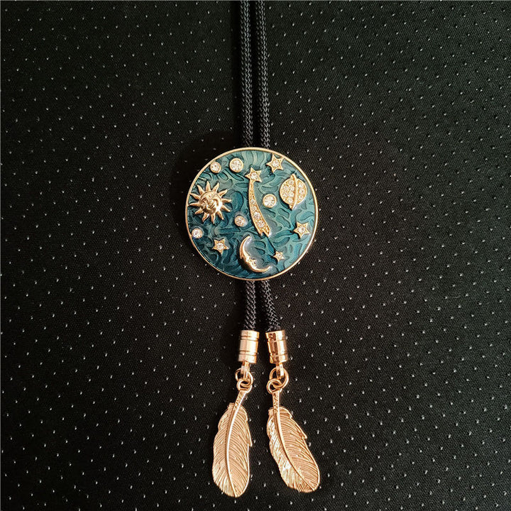 Vintage Sun Crescent Moon Universe Rhinestone Bolo Tie