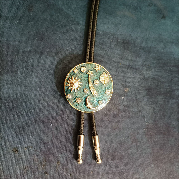 Vintage Sun Crescent Moon Universe Rhinestone Bolo Tie