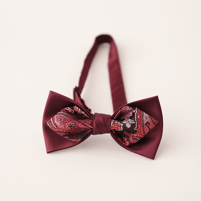Paisley Adjustable Strap Two-Layer Satin Bow Tie