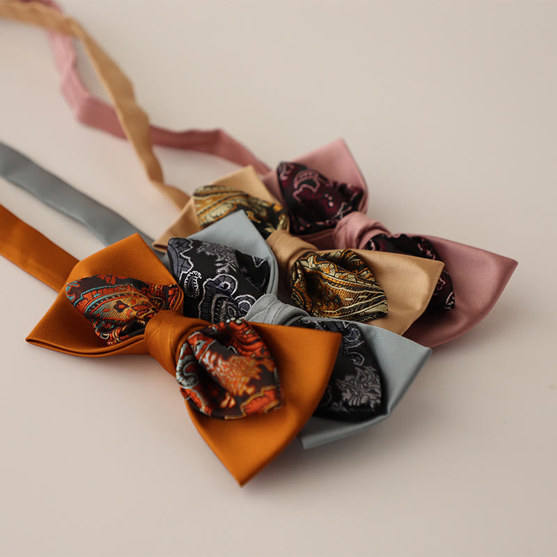 Paisley Adjustable Strap Two-Layer Satin Bow Tie
