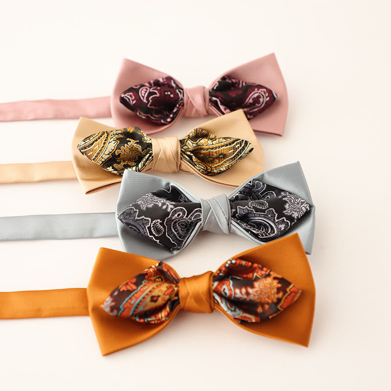 Paisley Adjustable Strap Two-Layer Satin Bow Tie