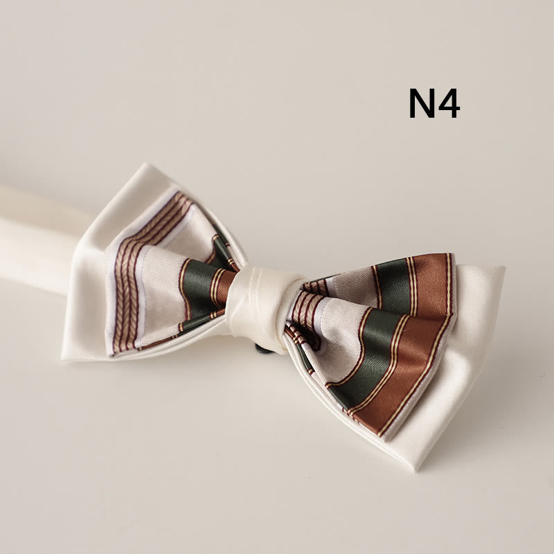 Beige Pattern Two-Layer Satin Adjustable Strap Bow Tie