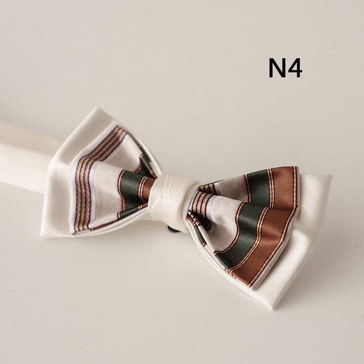 Beige Pattern Two-Layer Satin Adjustable Strap Bow Tie