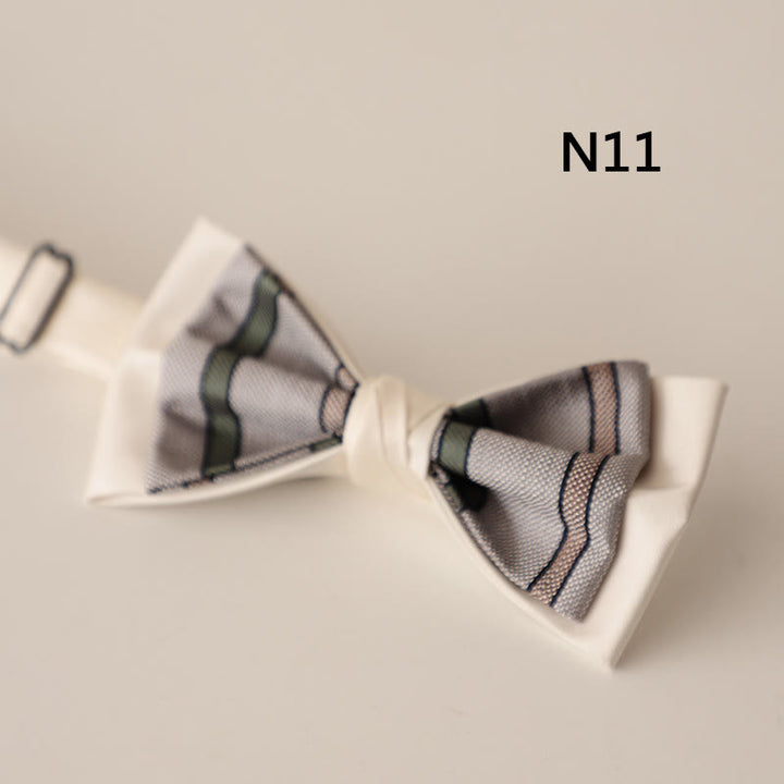 Beige Pattern Two-Layer Satin Adjustable Strap Bow Tie