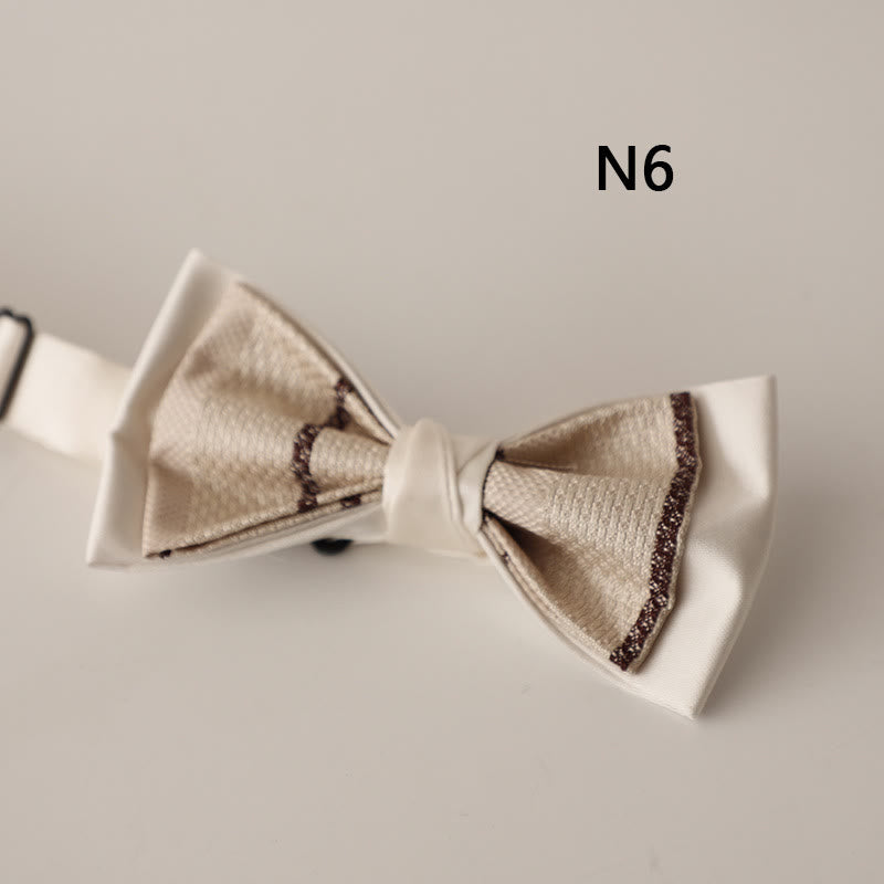 Beige Pattern Two-Layer Satin Adjustable Strap Bow Tie