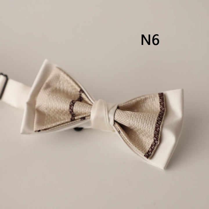 Beige Pattern Two-Layer Satin Adjustable Strap Bow Tie