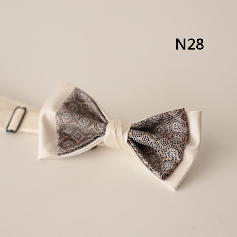 Beige Pattern Two-Layer Satin Adjustable Strap Bow Tie