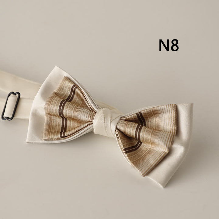 Beige Pattern Two-Layer Satin Adjustable Strap Bow Tie