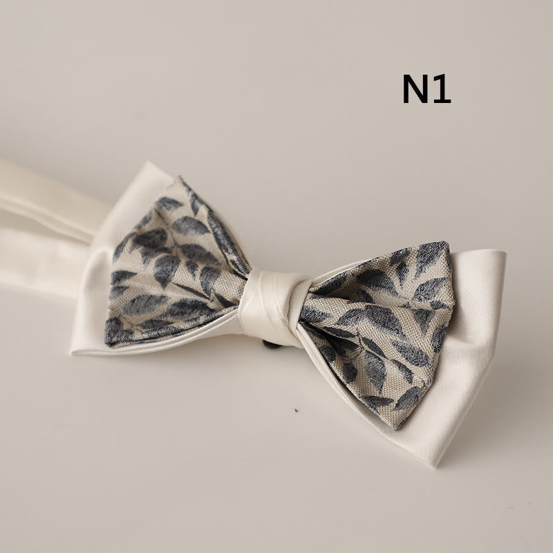 Beige Pattern Two-Layer Satin Adjustable Strap Bow Tie