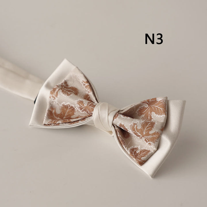 Beige Pattern Two-Layer Satin Adjustable Strap Bow Tie