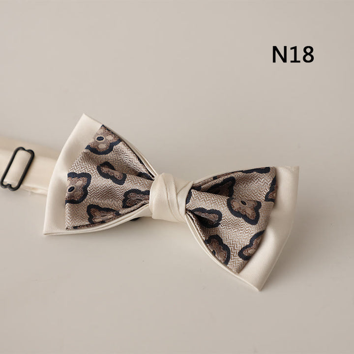 Beige Pattern Two-Layer Satin Adjustable Strap Bow Tie