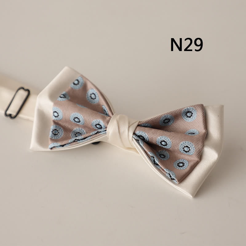 Beige Pattern Two-Layer Satin Adjustable Strap Bow Tie