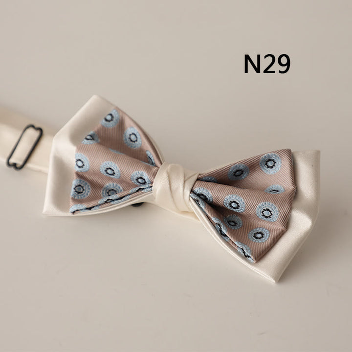 Beige Pattern Two-Layer Satin Adjustable Strap Bow Tie