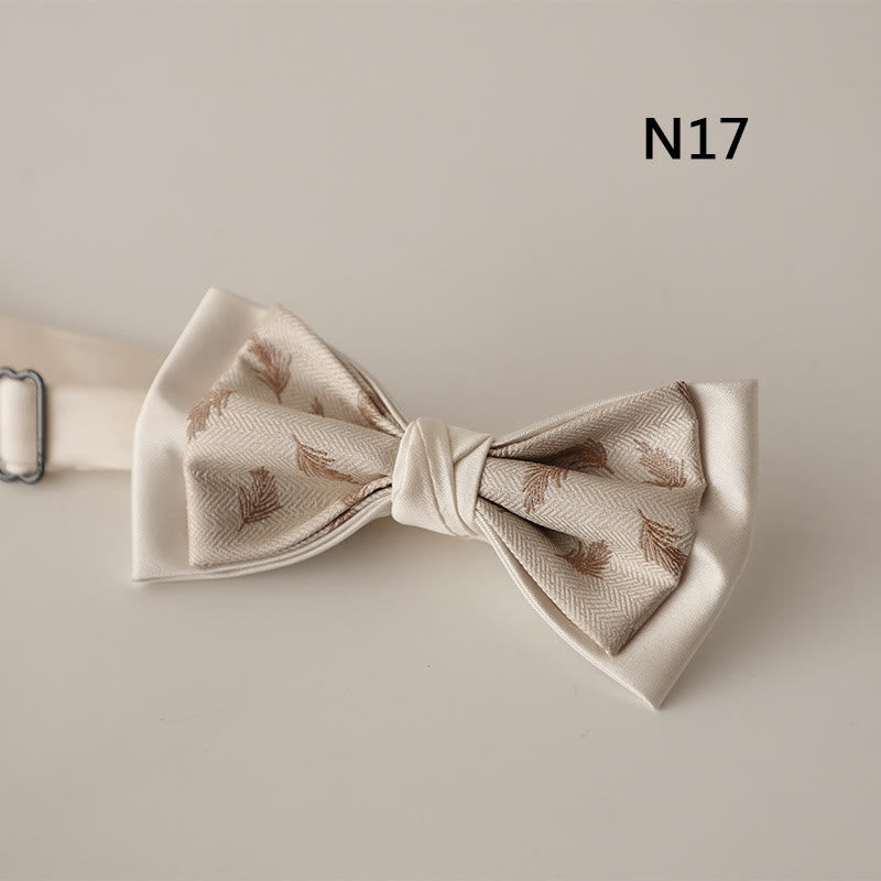 Beige Pattern Two-Layer Satin Adjustable Strap Bow Tie