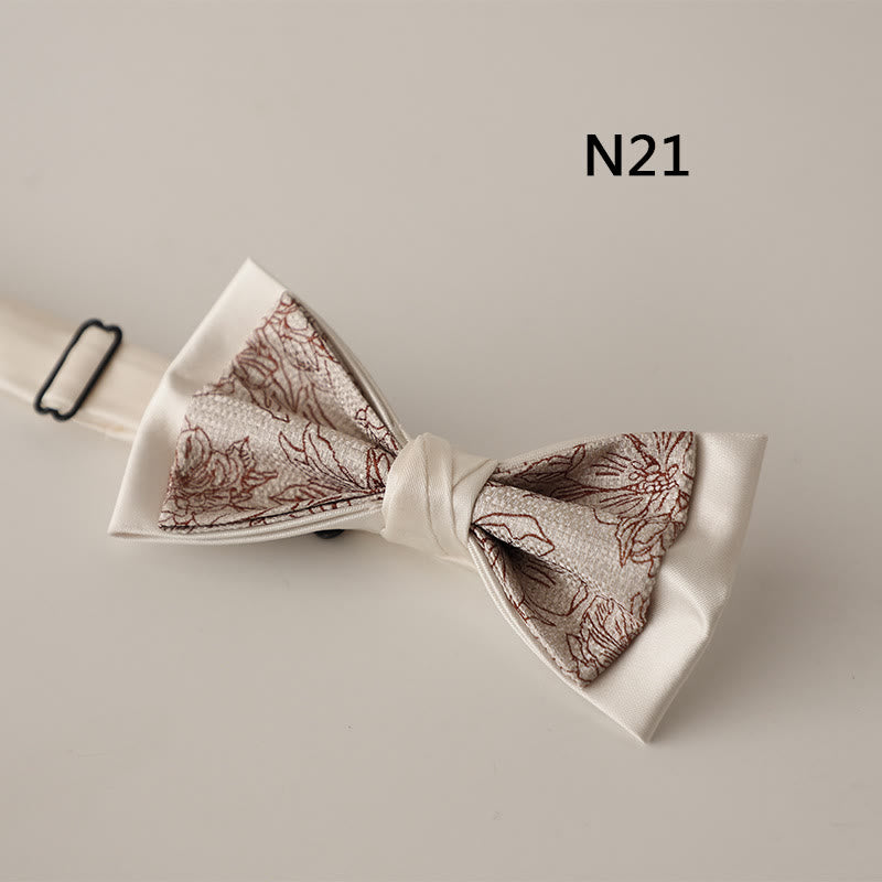 Beige Pattern Two-Layer Satin Adjustable Strap Bow Tie