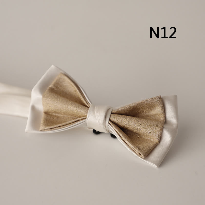 Beige Pattern Two-Layer Satin Adjustable Strap Bow Tie