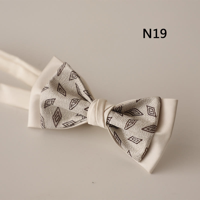 Beige Pattern Two-Layer Satin Adjustable Strap Bow Tie
