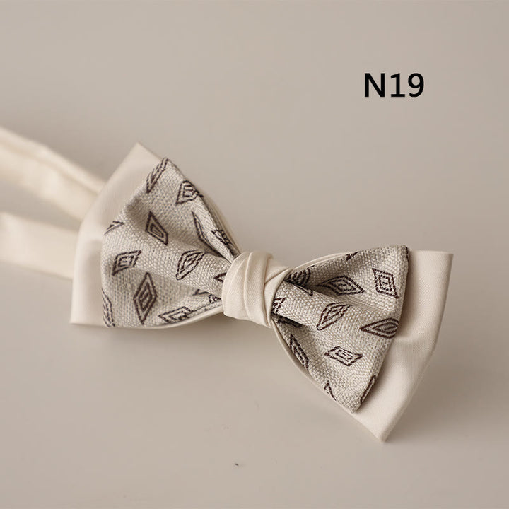 Beige Pattern Two-Layer Satin Adjustable Strap Bow Tie
