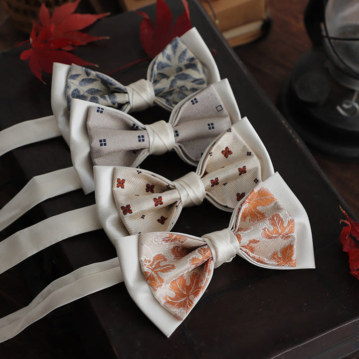 Beige Pattern Two-Layer Satin Adjustable Strap Bow Tie