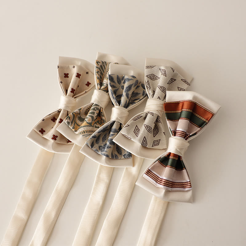 Beige Pattern Two-Layer Satin Adjustable Strap Bow Tie