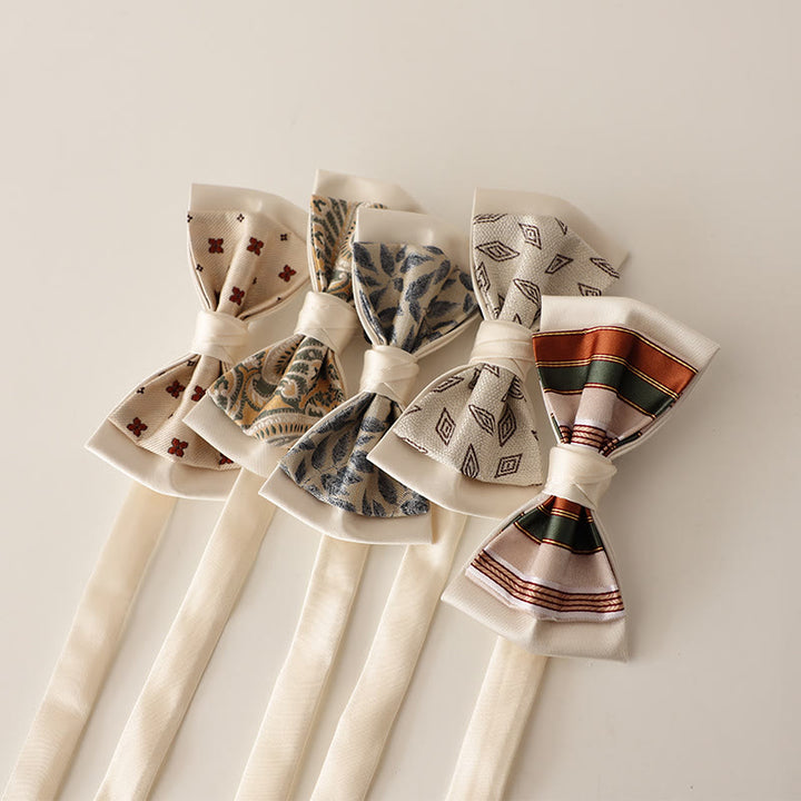 Beige Pattern Two-Layer Satin Adjustable Strap Bow Tie