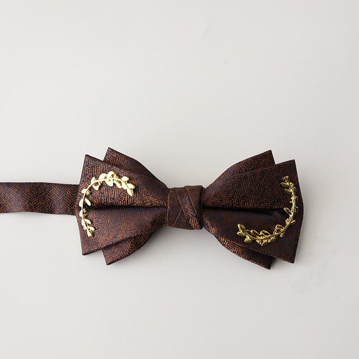 Golden Vine Jacquard Double Layer Adjustable Strap Bow Tie