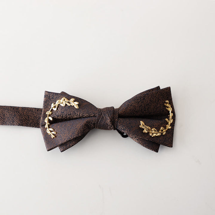 Golden Vine Jacquard Double Layer Adjustable Strap Bow Tie