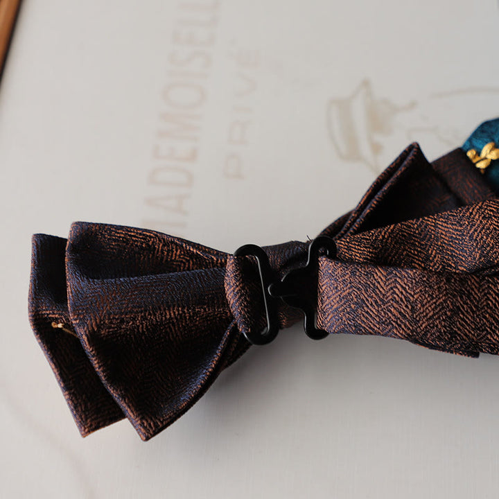 Golden Vine Jacquard Double Layer Adjustable Strap Bow Tie