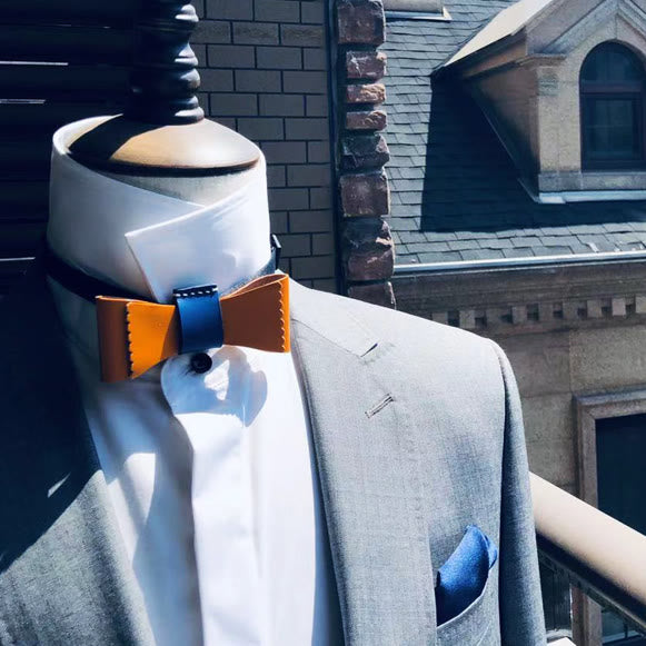 Men's Unique Color Collision Tanned Leather Bow Tie