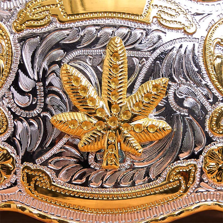 Gold Silver Floral Maple DIY Buckle Leather Belt - image 4