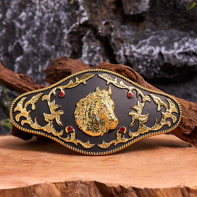 Black And Gold Horse Head DIY Buckle Leather Belt - Black And Gold Horse Head - Without Belt - Not Included Belt - image 1
