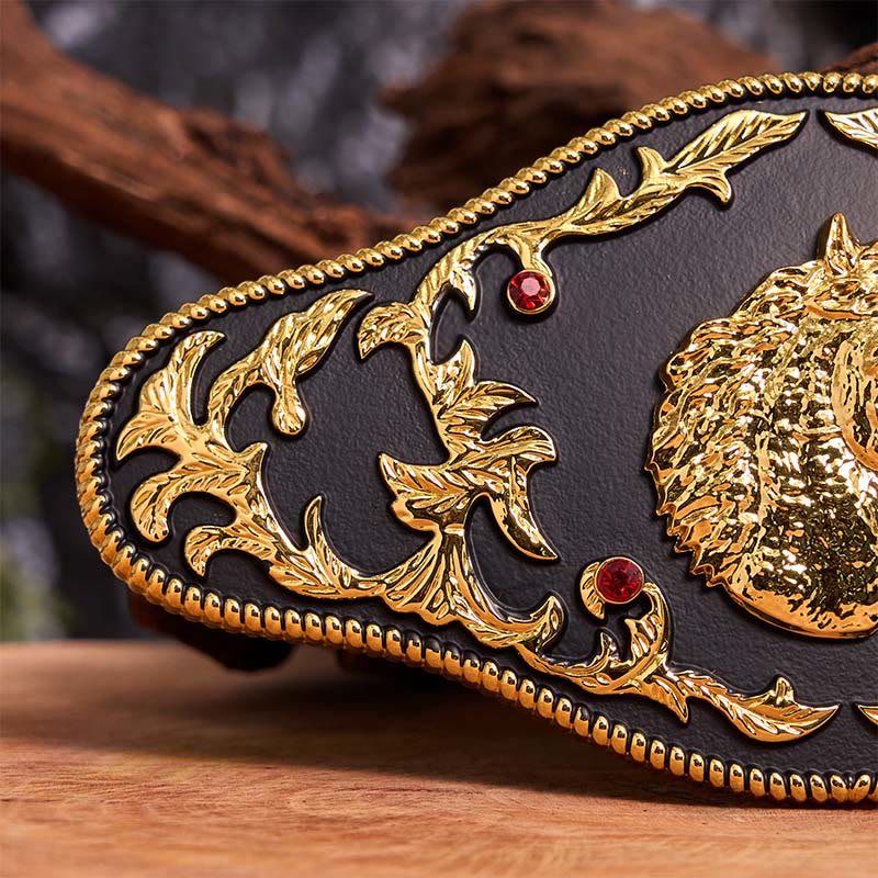 Black And Gold Horse Head DIY Buckle Leather Belt - image 5